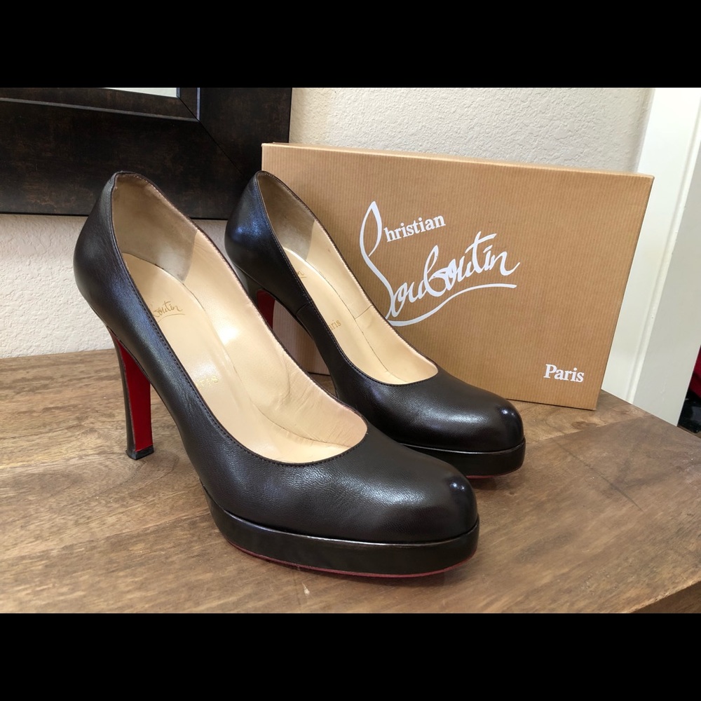 Christian Louboutin Black Leather Platform Pumps with Red Soles